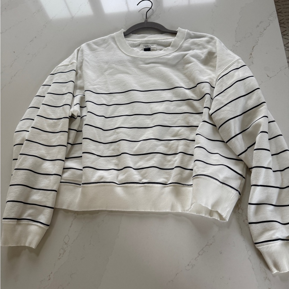 American Eagle Striped Crewneck Sweater - White & Black
